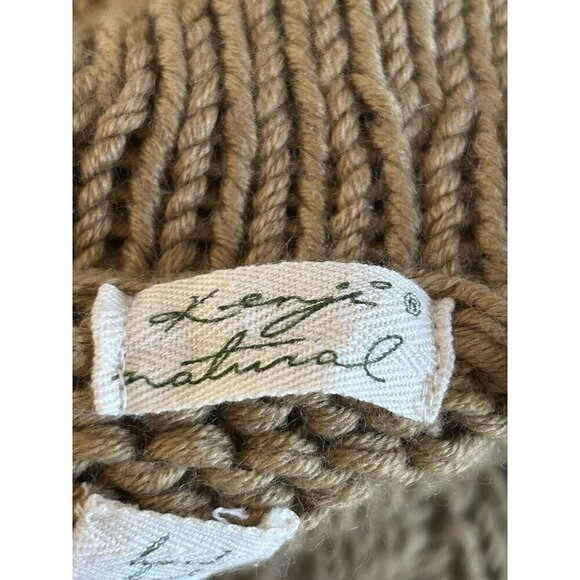 Kenji Natural Chunky Hand Knit Brown Rabbit Fur Trim Pullover Sweater Size XL - Picture 5 of 8